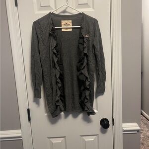 Women’s Hollister Med Sweater Womens Gray Open Cardigan Ruffle Y2K Preppy.